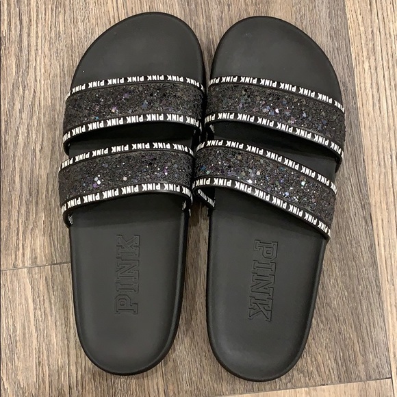 PINK Victoria's Secret Shoes - Pink Double Strap Glitter Slides
